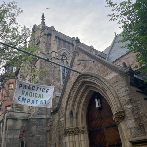 Boston church with radical empathy sign