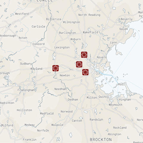 Map of Boston Bahai centers