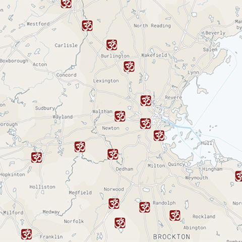 Map of Hindu Centers in Boston