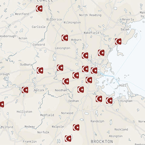 Map of Islamic Centers in Boston