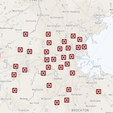 Map of Jewish Centers in Boston